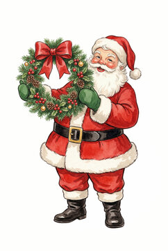 Santa Holding Christmas Wreath