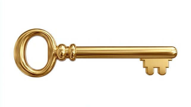 Golden key symbol icon in simple minimalist design, isolated on transparent background, elegant security and access concept, clean flat vector illustration for lock, password, property and digital aut