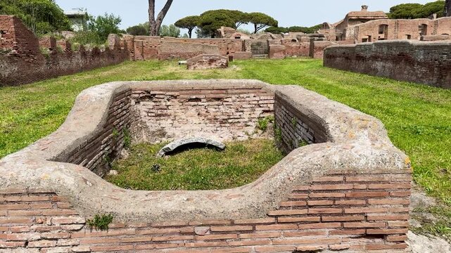 Building Ruins in Ostia Antica Italy from the Roman Period with Ancient Archaeological Site