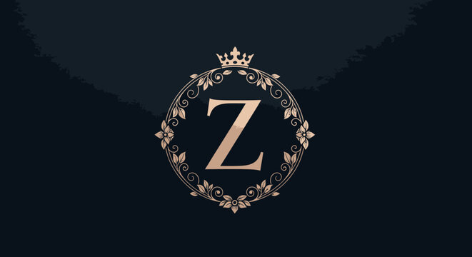 Elegant dark background with centered decorative crest and letter Z
