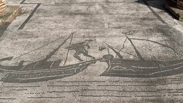 Intricate Roman Mosaic Floor in Ostia Antica Italy with Ancient Decorative Patterns