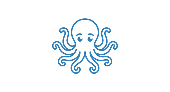 A simple blue line art illustration of a cute octopus character on a white background