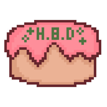 Birthday cake with hbd text pixel art celebration