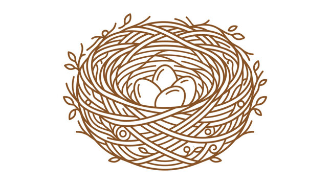 Bird Nest with Eggs, Cozy Home, Spring Symbol, Nature Illustration