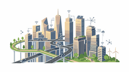 Obraz premium Futuristic city with autonomous vehicles solar power and connectivity