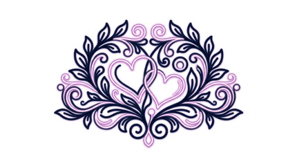 Intertwined Hearts Ornament with Floral Swirls and Leaves. © Turun