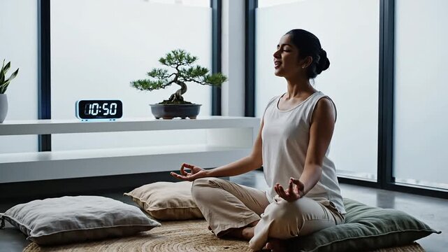 Zen Meditation Corner In A Modern Tech Office Featuring A Circular Woven Rug And Soft Cushions For Mindfulness And Relaxation