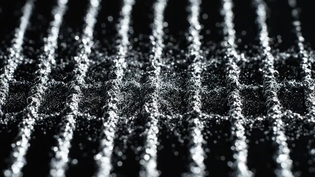 Slow motion macro of a thin layer of iron powder on a surface creating mesmerizing magnetic patterns