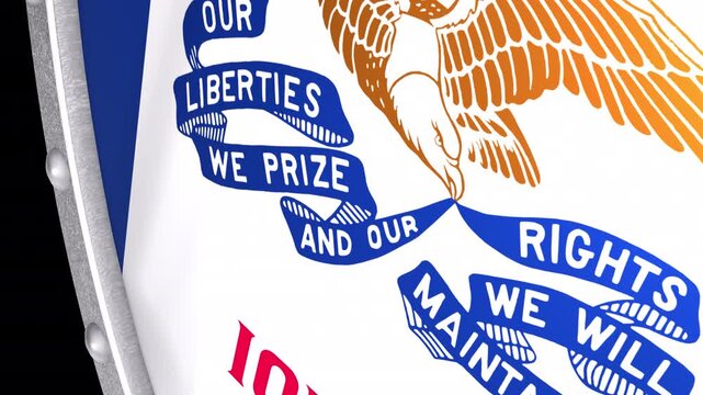 Metallic Shield Transitions with the Flag of State of Iowa of United States of America