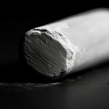 White chalk stick macro close up on black background with detailed texture