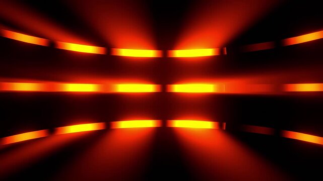Bright neon orange geometric light streak moving on black, 4k looped computer animation.