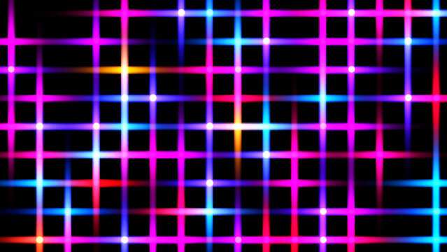 Colorful lines glowing on black background, neon colored abstract background.