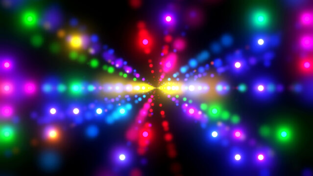 Colorful background with bokeh effect, neon colors with radial symmetry, abstract dynamic background.