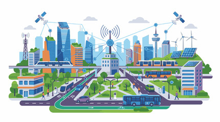 Obraz premium Futuristic city powered by renewable energy with smart transport systems