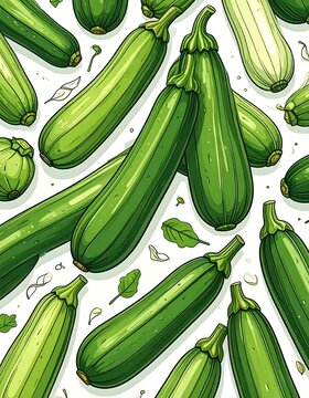 Fresh green zucchini squash on vine close up.