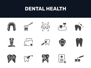 dental health icon set with maxilla, dental x ray, partial denture, interproximal signs in filled style. solid icons for ui, web and printing © Abstract