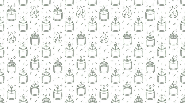 Minimalist candle and flame seamless pattern vector background