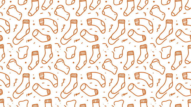 Seamless pattern with hand drawn orange socks on white background