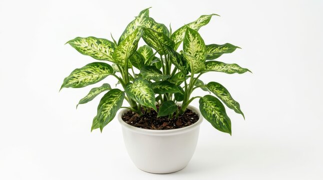 Dieffenbachia dumb cane plant in a white ceramic pot isolated on white background