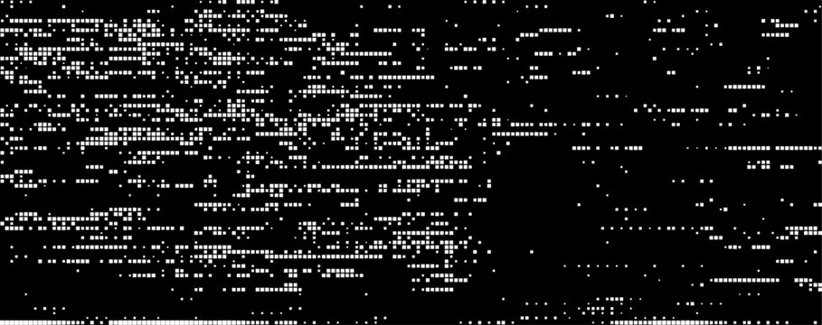 TV static glitch noise texture. Pixelated bitmap screen background with digital signal interference and video tape effect. Computer data corruption overlay. Vector illustration