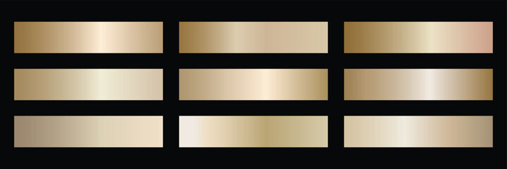set of abstract rose gold gradient palette Soft champagne gold gradient swatches collection. Light metallic textures with polished foil shine and satin smooth transitions.  © Hike Studio 10
