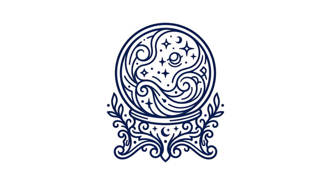 Mystical Crystal Ball with Stars and Swirls - Esoteric Fortune Telling Icon