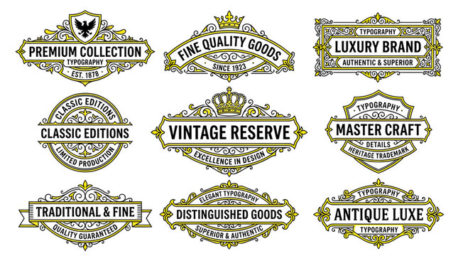 Vintage Labels Collection: Premium, Luxury, Classic, Vintage Reserve, Master Craft, Antique Luxe