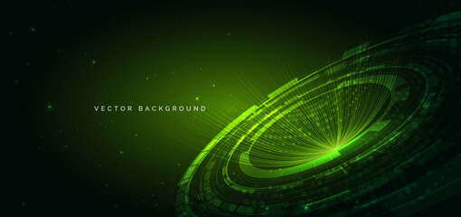 Technology futuristic green hi tech cyber element on dark green background. © chaninan