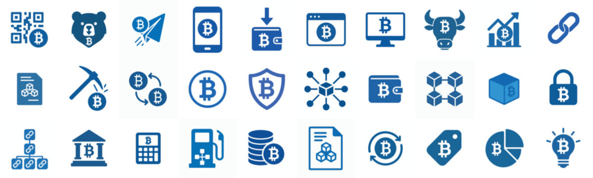 simple flat vector icon Blockchain Cryptocurrency Bitcoin in blue