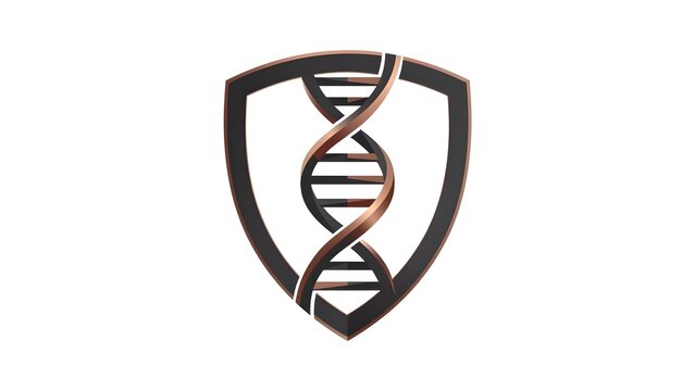Modern stylized DNA helix inside a protective shield logo vector illustration symbol of genetic security medical data privacy bio tech defense healthcare protection and immunology research
