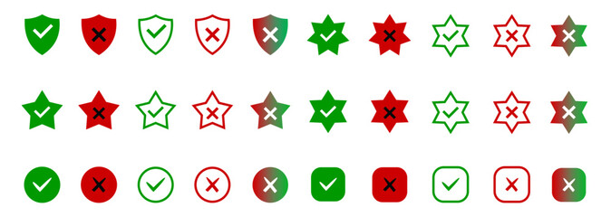 Security Shield, Star, and Circle Tick and Cross Mark Vector Collection © Chromatic Tales