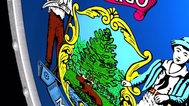 Metallic Shield Transitions with the Flag of State of Maine of United States of America