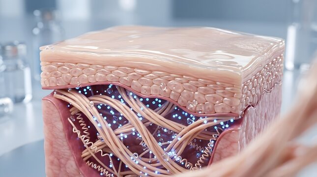 Youthful skin cutaway collagen layer cross section 3d illustration