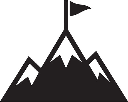 Mountain peak with flag icon black silhouette vector illustration