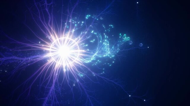 Dark blue and grey abstract motion background featuring glowing neural networks and digital brain structures. Perfect for artificial intelligence, data flow, and modern technology themes.