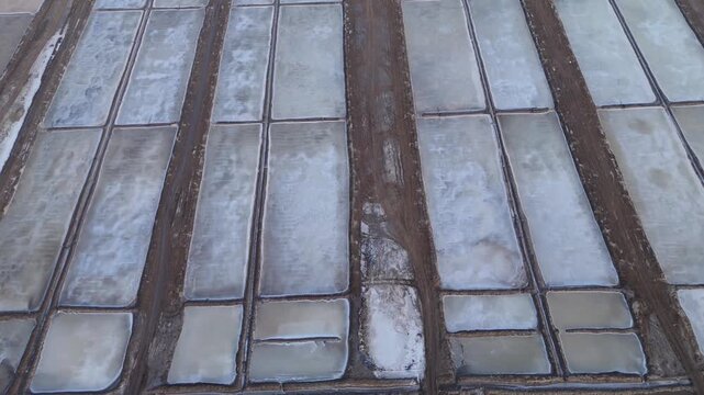 Top Down Drone View of Geometric Salt Evaporation Ponds and Processing Area