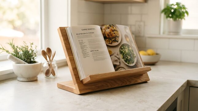 Kitchen Countertop with Cookbook Display.