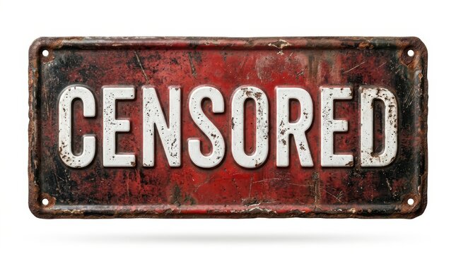 Vintage rusty metal sign with the word censored isolated on white background