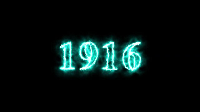 Animated glowing number 1916 with realistic fire and flame effects on a dark background. Perfect for countdowns, year transitions, presentations, and motion graphics projects.