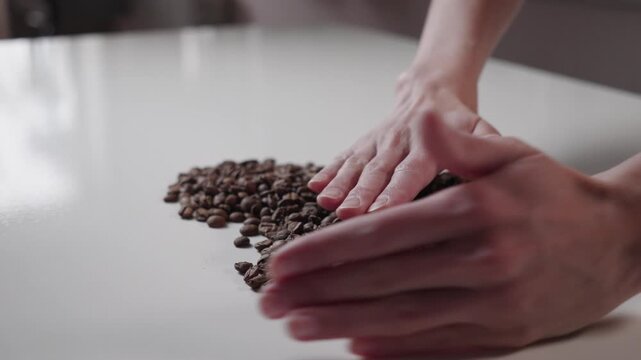 Heart Shape Made From Coffee Beans By Hands