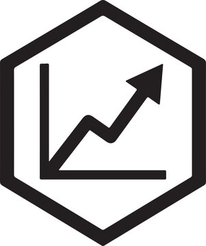 Growth chart icon in hexagon frame black and white vector illustration