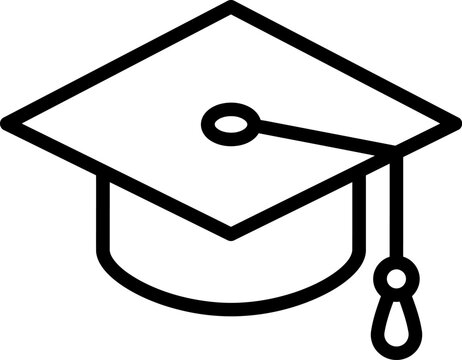 Graduation cap line icon vector, academic mortarboard symbol for education, minimalist university student hat sign for commencement ceremony