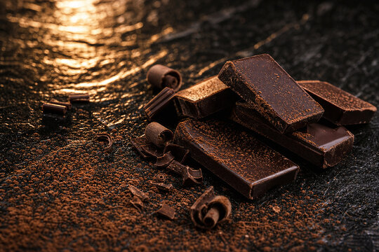 Luxury Dark Chocolate Stone Surface Still Life for Editorial Layout