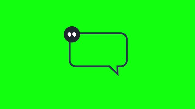 4K Message quotation marks white line animation. Chatting animated icon. Text bubble showing up. Social communication. Speech, talk. Isolated element on green screen background. 