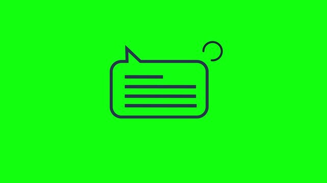 4K Message quotation marks white line animation. Chatting animated icon. Text bubble showing up. Speech, talk. Isolated element check list on green screen background. 