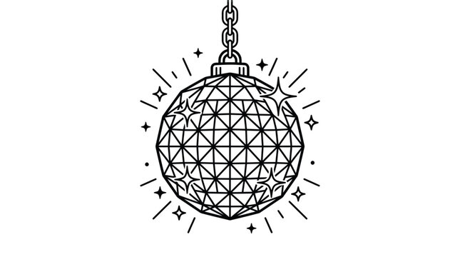 Disco Ball Line Art Illustration with Sparkles