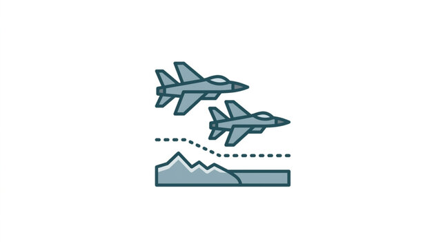 Two fighter jets flying over mountains illustration.
