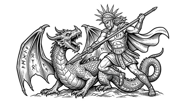 Helios Slaying the Dragon Monster