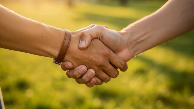 Two hands warmly clasped in a sunlit park symbolizing trust connection friendship and support