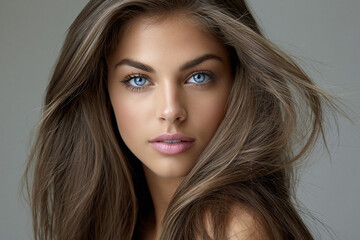 Naklejka premium Close up of a person with long hair and blue eyes
